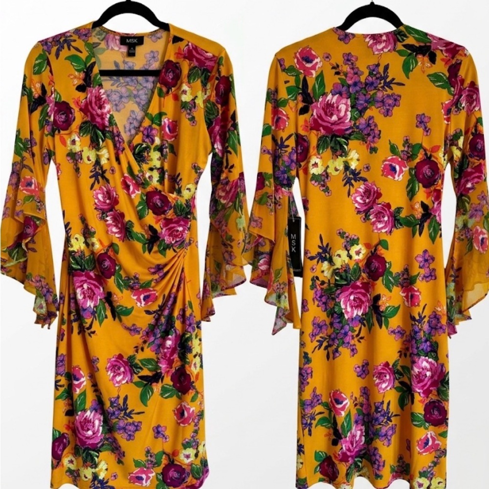 NWT - MSK Floral Flutter Sleeve Dress - Size S